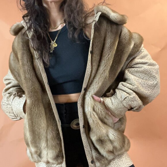 Mob Wife Fur and Leather Coat - 80s 90s - Picture 1 of 11